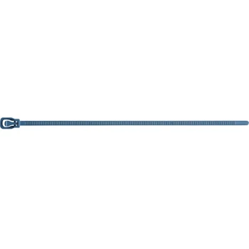 Retyz Metal Detectable EveryTie Blue 10" 50 lb. Tensile Strength (222N) 4.8 mm Strap Width Releasable / Reusable Cable Ties EVT-M10BL-TA - 100/Pack