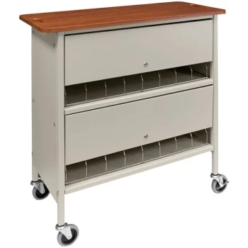 Omnimed Artisan Series Beige 16-Binder Big Beam Closed Cart with Locking Doors and Cherry Wood Top 265616-BGX