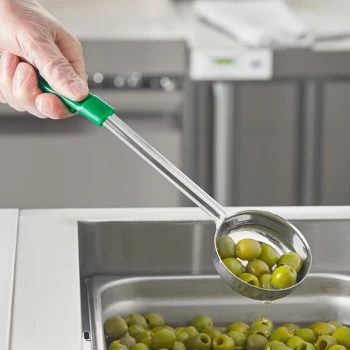Choice 4 oz. Green Perforated Portion Spoon