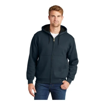 CornerStone CS620 Unisex Customizable Navy Heavy Weight Full-Zip Hooded Sweatshirt with Thermal Lining - Small