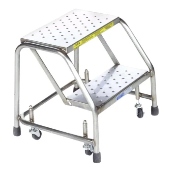 Ballymore SS2N30 2-Step Stainless Steel Rolling Ladder with Spring Loaded Casters, 24" Wide Steps, and 10" Deep Top Step