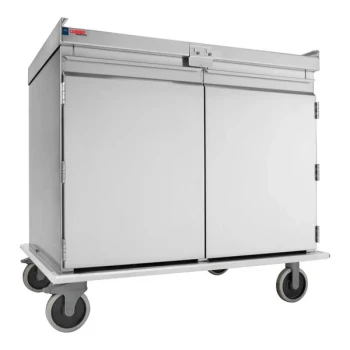 Cambro ProServe 49" x 34 7/8" x 45 3/4" Stainless Steel 20-Tray Meal Delivery Cart With Top Rail for 15" x 20" Trays MDS1520S2R000