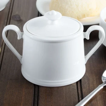 Villeroy & Boch 16-3272-0960 Stella Hotel 12 oz. White Bone Porcelain Sugar Bowl with Cover - 6/Pack