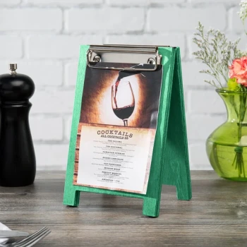 Menu Solutions WDSD-CL-A 4" x 6" Washed Teal Wood Sandwich Menu Board Tent with Clip
