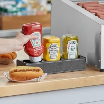 Choice Black 3-Section Countertop Condiment Bottle Organizer