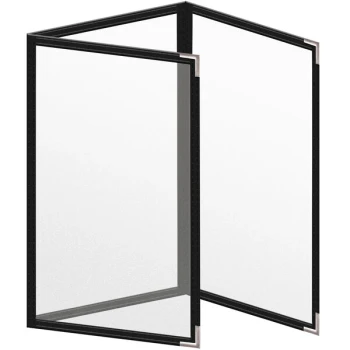 H. Risch, Inc. TET Deluxe Sewn 5 1/2" x 8 1/2" Black 6 View Foldout Vinyl Menu Cover With Silver Smooth Corners and Matte Finish