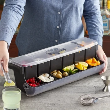 TableCraft BCD6000BK FIFO 6-Compartment Condiment Bar