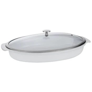 Spring USA Motif Cook & Serve 3 Qt. White Non-Stick Shallow Oval Roaster with Cover 8265-2/38