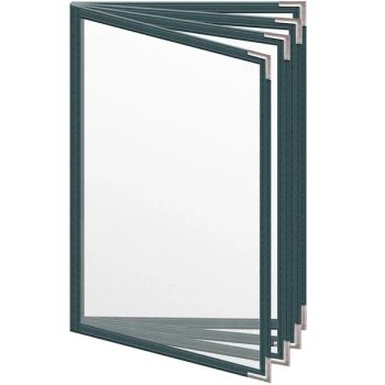 H. Risch, Inc. TEDD Deluxe Sewn 5 1/2" x 8 1/2" Green 8 View Menu Cover with Silver Smooth Corners and Matte Finish