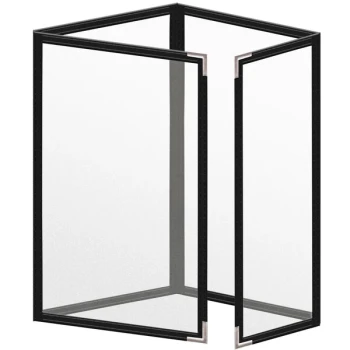 H. Risch, Inc. TETQ Deluxe Sewn 5 1/2" x 8 1/2" Black 8 View Foldout Vinyl Menu Cover with Silver Smooth Corners and Matte Finish