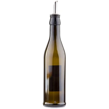 TableCraft 17 oz. Dark Green Glass Oil Cruet with Stainless Steel Pourer - 6/Case