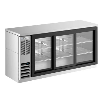 Beverage-Air BB72HC-1-GS-S-27-ALT 72" Stainless Steel Counter Height Sliding Glass Door Back Bar Refrigerator with Left Side Compressor