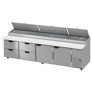 Beverage-Air DPD119HC-4 119" Refrigerated Pizza Prep Table with Two Doors and Four Drawers