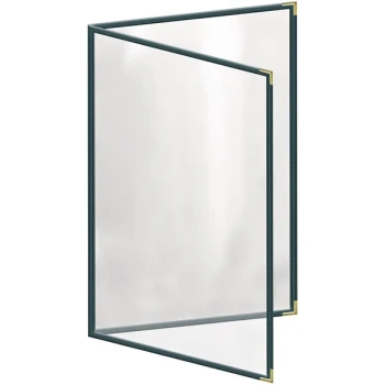 H. Risch, Inc. TED Deluxe Sewn 11" x 17" Green 4 View Menu Cover with Gold Smooth Corners and Gloss Finish