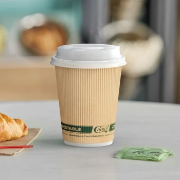 EcoChoice 12 oz. Sleeveless Ripple Kraft Paper Hot Cup and Lid - 100/Case