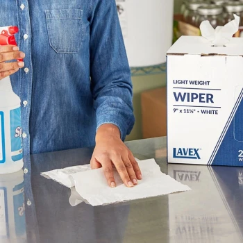 Lavex 9" x 11 1/2" White Light Weight Industrial Wiper with Center Pull Pop-Up Box - 220/Box