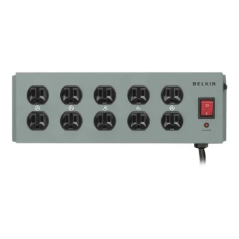 Belkin F9D100015 SurgeMaster 15' Dark Gray 10 Outlet Metal Surge Protector, 885 Joules
