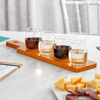 Acopa Dual-Sided Flight Paddle with 6 oz. Stemless Wine Tasting Glasses - 3/Set