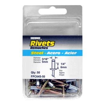 Surebonder 3/16" x 1/4" Heavy-Duty Steel Rivet 50-Count FPC64S-50 - 50/Case