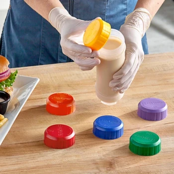 San Jamar 8573CSC Assorted Colors Solid Cap for 12 and 16 oz. EZ-KLEEN® Slim Sauce Bottles - 6/Case