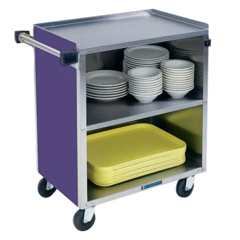 Lakeside 622P Medium-Duty Stainless Steel Three Shelf Utility Cart with Enclosed Base and Purple Finish - 19" x 30 3/4" x 33 7/8"
