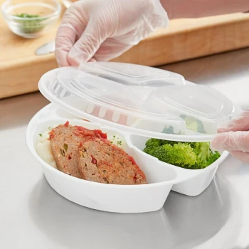Choice 33 oz. White Round 3-Compartment Microwavable Heavy Weight Container with Lid - 150/Case
