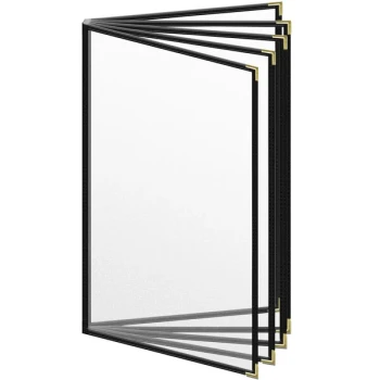 H. Risch, Inc. TE-10V Deluxe Sewn 8 1/2" x 14" Black 10 View Vinyl Menu Cover with Gold Smooth Corners and Matte Finish