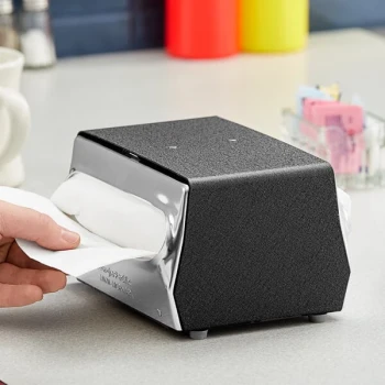 Dixie 105 Capacity Black Fullfold Two-Sided Tabletop Napkin Dispenser with Chrome Faceplate