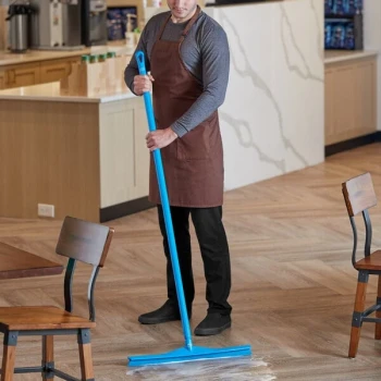 Vikan 23 5/8" Blue Ultra-Hygienic Single Blade Rubber Floor Squeegee with 59 1/8" Ultra-Hygienic Handle