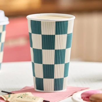 Choice 16 oz. Double Wall Ripple Navy Checkered Paper Hot Cup - 500/Case