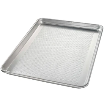 Chicago Metallic 40851 Half Size 18 Gauge Glazed 12 7/8 inch x 17 13/16 inch Wire in Rim Aluminum Perforated Sheet / Bun Pan