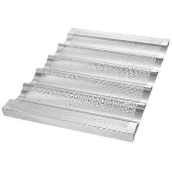 Chicago Metallic 45505 5 Loaf Glazed Welded Aluminum Baguette / French Bread Pan - 25 3/4 inch x 3 inch x 1 inch Compartments