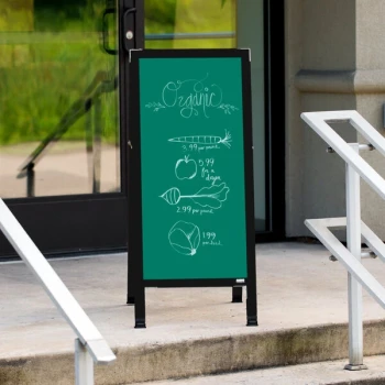 Aarco BA-311SG 42" x 18" Black Aluminum A-Frame Sign Board with Green Write-On Porcelain Chalk Board