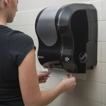 San Jamar T7470BKSS Simplicity Essence Summit Black Stainless Steel Hands Free Paper Towel Dispenser