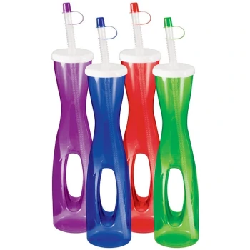 17 oz. Assorted Color Yarder with Handle, Lid, and Straw - 40/Case