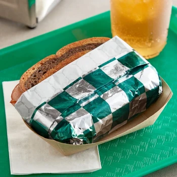 Bagcraft 10 1/2" x 14" Green / Silver Checker Insulated Honeycomb Foil Sandwich Wrap - 500/Pack
