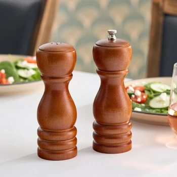 American Metalcraft 6" Mahogany Wood Finish Salt Shaker and Pepper Mill Set