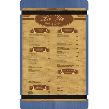 Menu Solutions WDRBB-D True Blue 8 1/2" x 14" Customizable Wood Menu Board with Rubber Band Straps