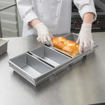 Chicago Metallic 44065 3/4 lb. 4-Strap Glazed Aluminized Steel Bread Loaf Pan - 8 inch x 4 inch x 2 1/2 inch