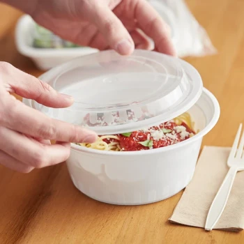 Choice 38 oz. White Round Microwavable Heavy Weight Container with Lid - 150/Case