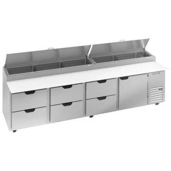 Beverage-Air DPD119HC-6 119" Refrigerated Pizza Prep Table with One Door and Six Drawers