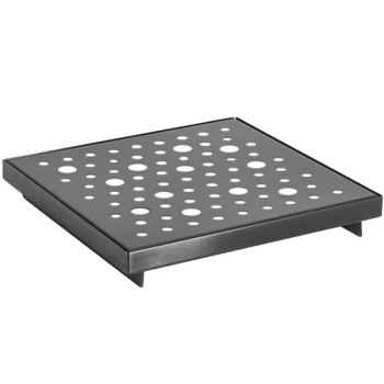 Front of the House 6" Square Matte Black Stainless Steel Footed Drip Tray - 6/Case