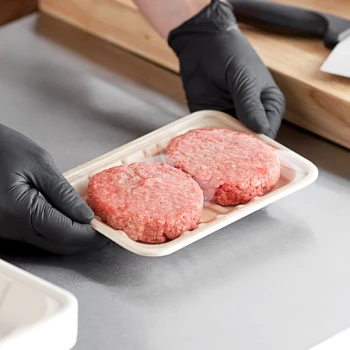 World Centric Compostable Fiber Laminated Meat Tray 8 3/16" x 5 11/16" x 5/8" - 500/Case
