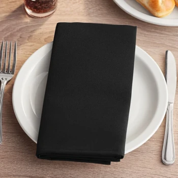 Choice 20" x 20" Black 100% Spun Polyester Hemmed Cloth Napkins - 12/Pack