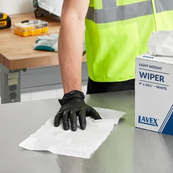 Lavex 9" x 16 1/2" White Light Weight Industrial Wiper with Pop-Up Box - 100/Box