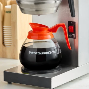 WebstaurantStore Logo 64 oz. Glass Coffee Decanter with Orange Handle by Avantco Equipment - 24/Case