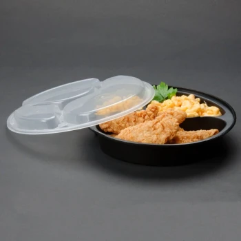 Pactiv Newspring NC9388B Black 39 oz. VERSAtainer Round Microwavable 3 Compartment Container with Lid - 150/Case