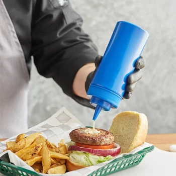 Choice 16 oz. Blue Wide Mouth Squeeze Bottle - 6/Pack