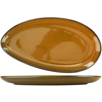International Tableware Luna 12 1/2" x 6 1/2" Terracotta Oval Coupe Porcelain Platter - 12/Case