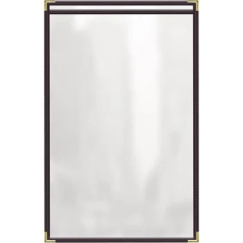 H. Risch, Inc. TES Deluxe Sewn 11" x 17" Brown 2 View Vinyl Menu Cover with Gold Smooth Corners and Gloss Finish